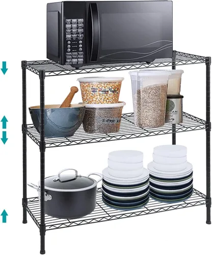 Miniatura 17 de BNSPLY Estantería ajustable de 3 niveles, estante de alambre de metal con certificado NSF, pies niveladores, estante de almacenamiento de pie