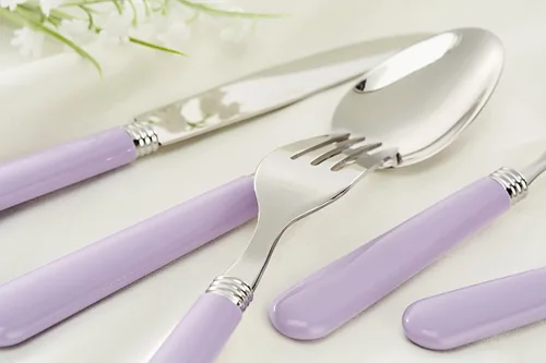 Miniatura 7 de ANNOVA Vajilla colorida de acero inoxidable, utensilios de cocina, incluye cuchillos, tenedores, cucharas, tenedores de ensalada y cucharas de Lila