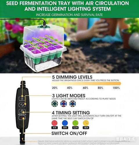 Miniatura 8 de MYMULIKE Bandeja de inicio de semillas con luz de crecimiento, paquete de 5 bandejas de 60 celdas, kit de bandeja de plántulas reutilizable y apta
