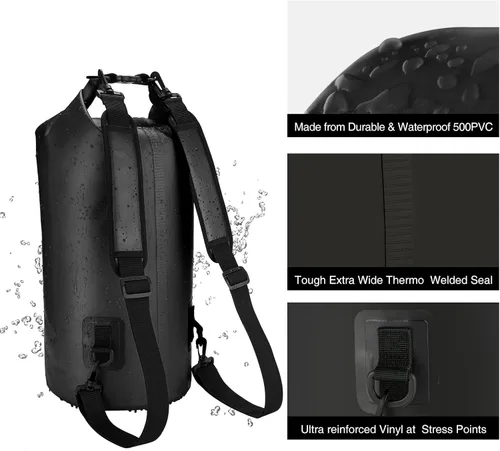 Miniatura 5 de Piscifun Bolsa seca, mochila flotante impermeable 10L/20L/30L/40L con funda impermeable para teléfono para navegación, kayak, pesca Negro