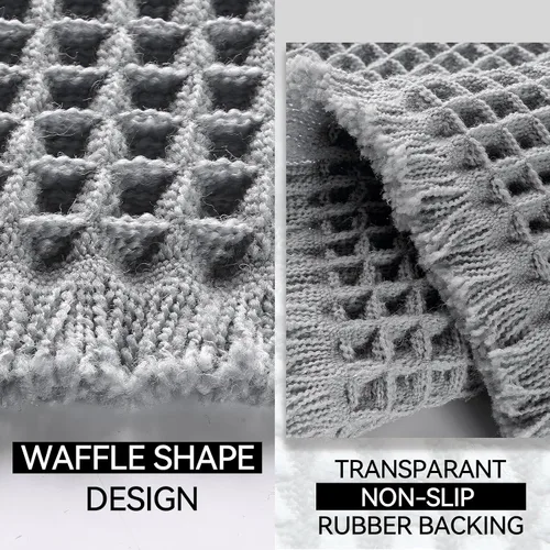 Miniatura 6 de SUMLANS Tapete de baño de punto gofre, superabsorbente, con parte trasera de goma antideslizante, ultra suave, lavable a máquina, con borlas