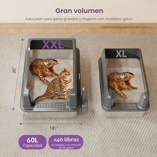 Miniatura 2 de Caja de arena extragrande XXL de acero inoxidable para gatos con tapa, 26" L x 18" W x 12" H caja de arena de metal con lados altos para gatos