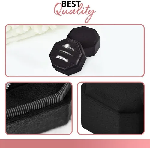 Miniatura 7 de Caja de terciopelo para anillos de alta calidad para ceremonia de boda con tapa desmontable, elegante y bonita caja para anillos de boda, 3 ranuras