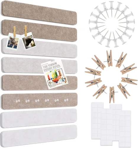 Miniatura 27 de Vuzvuv 8 tiras para tablón de anuncios con 50 chinchetas y 10 clips de madera, tablero de corcho autoadhesivo para pared, tablero de fieltro