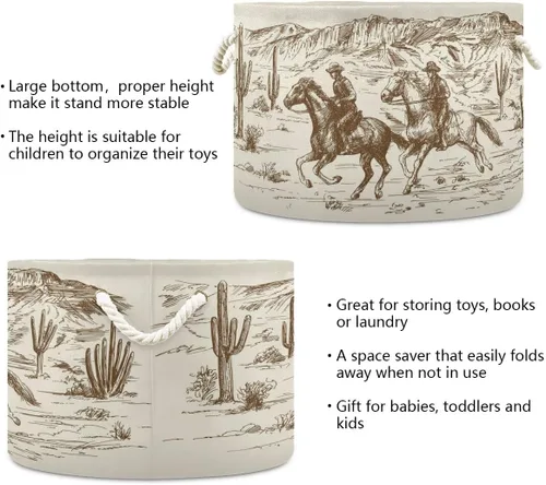 Miniatura 3 de Cesta de cuerda de algodón Western Desert Cowboy - Cesta de lavandería para bebé, sala de estar, lavandería, guardería, decoración del hogar, 20 x