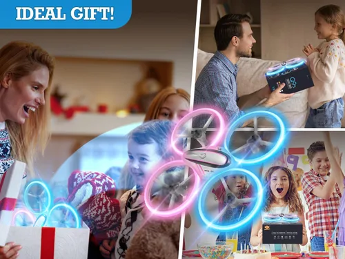 Miniatura 6 de Q9s Drones para niños, dron RC genial con retención de altitud y modo sin cabeza, cuadricóptero de pasatiempos con luz azul y rosa, 2