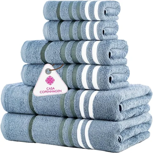 Miniatura 129 de CASA COPENHAGEN Juego de 6 toallas de palomitas de maíz, color azul polvoriento, 21.16 oz/m², 2 toallas de baño, 2 toallas de mano y 2 toallas