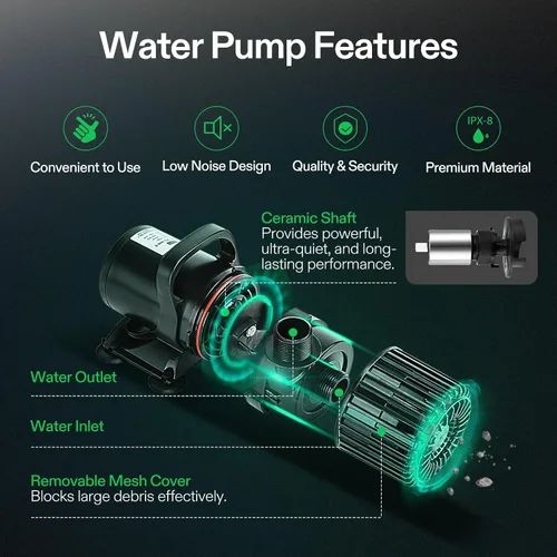 Miniatura 4 de VIVOSUN - Bomba de agua sumergible de 5300 GPH, bomba de estanque de 310 W, bomba de acuario ultra silenciosa con altura de elevación de 20 pies