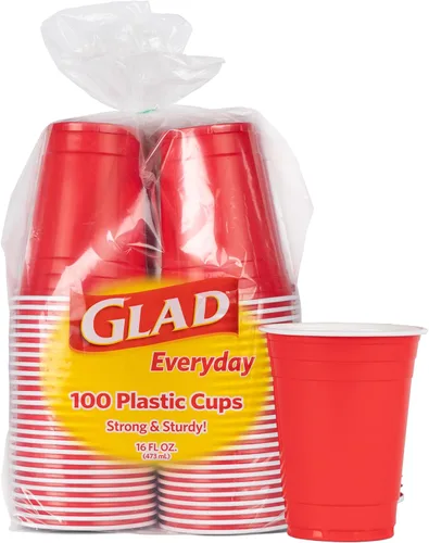 Tazas de plástico desechables de Glad Everyday de plástico, 100 unidades, resistentes y resistentes, de plástico, color rojo para todas las ocasiones