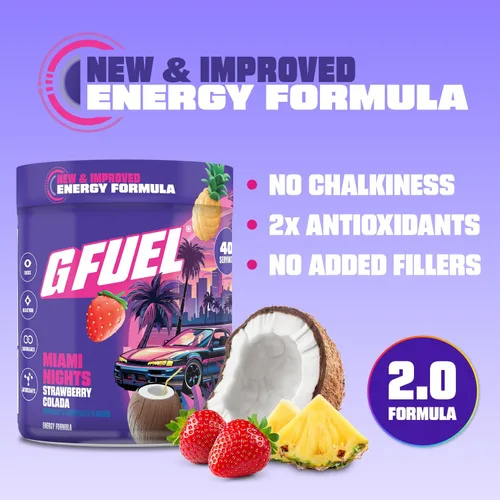 Miniatura 2 de G Fuel Miami Nights 2.0 - Bebida energética en polvo, mezcla de cafeína preentrenamiento para juegos, amino de enfoque sin azúcar, vitamina +