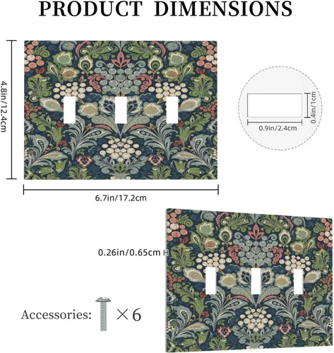 Miniatura 5 de William Morris Floral Boho Azul Medianoche Flor Bohemia Cubierta Decorativa para Interruptor de Luz de 3 Vías Placa de Pared de Triple Palanca de 3