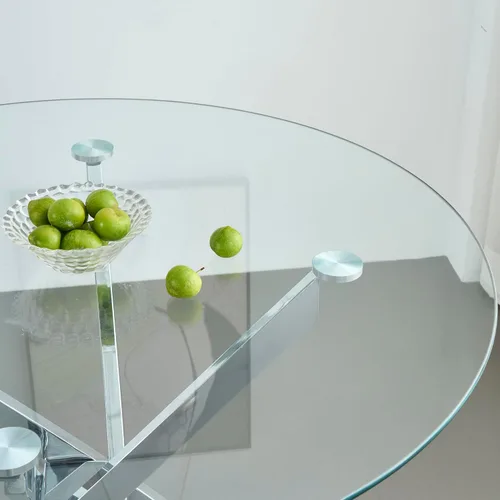 Miniatura 8 de Juego de mesa de comedor redonda de 3 piezas para 2, mesa de cocina moderna de vidrio plateado y sillas para 2 con sillas tapizadas, juego de mesa