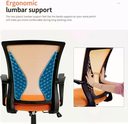 Miniatura 7 de HHS Silla de oficina ergonómica de malla, silla de computadora con soporte lumbar, reposabrazos de respaldo medio, giratoria, ajustable, para Negro