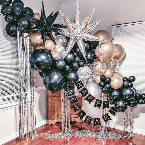 Miniatura 6 de PartyWoo 6 globos de estrella negra y 6 globos de estrella plateados