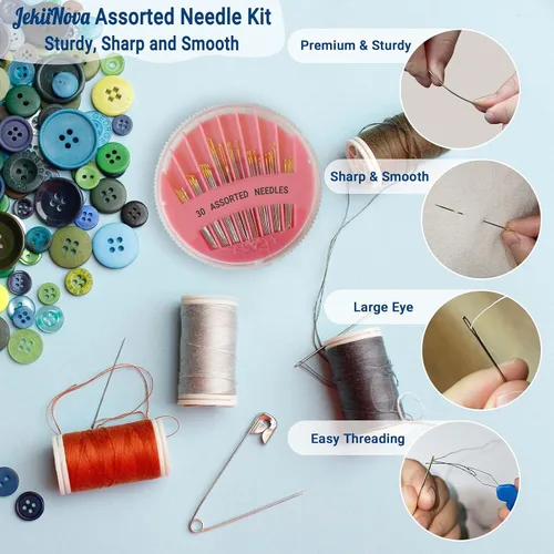 Miniatura 4 de Paquete de 30 agujas de coser a mano de alta calidad, tamaños surtidos, agujas grandes para coser, reparar y bordar