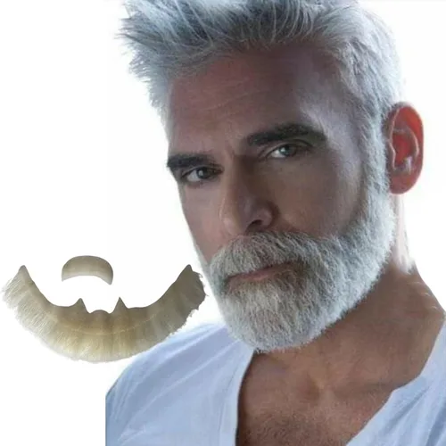 Miniatura 7 de Voloria Cabello humano con barba falsa, atado a mano, cabello facial de cabra negra, barbas falsas de encaje invisible para entretenimiento, drama