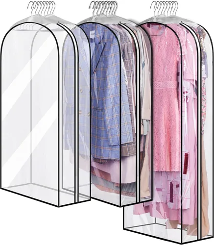 Miniatura 16 de MISSLO Bolsas de ropa transparentes de 32 pulgadas para colgar ropa, bolsas de traje reforzadas de 10 pulgadas para almacenamiento de armario, funda