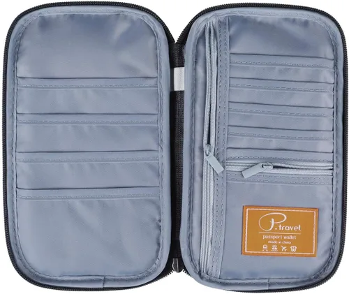 Miniatura 18 de VanFn Cartera RFID para pasaporte de viaje, soporte para pasaporte familiar, organizador de documentos de viaje serie P.Travel (nailon, gris)
