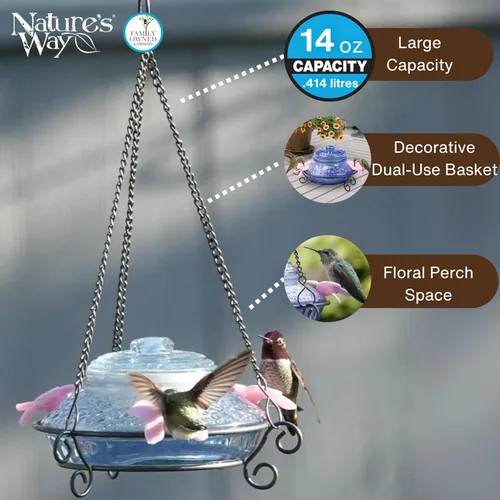 Miniatura 4 de Nature's Way Bird Products ANTHF2-I - Comedero iluminado, antiguo para colibríes, color azul claro/rosa