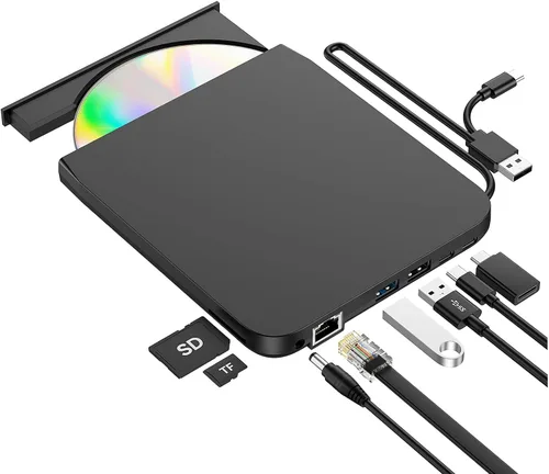 Miniatura 17 de ROOFULL Unidad externa de CD DVD USB 3.0 y USB-C con estuche de transporte, portátil USB ROM +/-RW unidad de disco óptico reproductor quemador