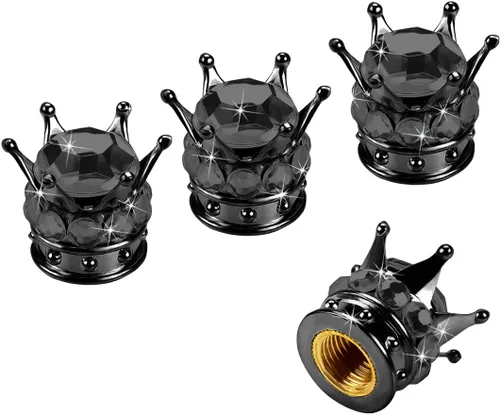 Tapones de Válvula de Llanta de Corona, 4 Piezas Hechas a Mano con Brillantes Pedrería para Vástago de Coche, Cubiertas de Válvula de Llanta a