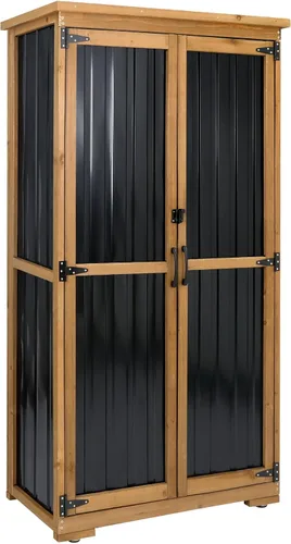 Ketive Gabinete de almacenamiento para exteriores, armario alto de jardín para herramientas con techo resistente a la intemperie, puertas con doble
