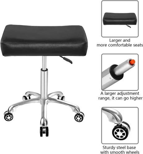 Miniatura 4 de Antlu Taburete giratorio ajustable para masaje oficina tatuaje cocina, trabajo pesado taburete hidráulico con ruedas (negro)