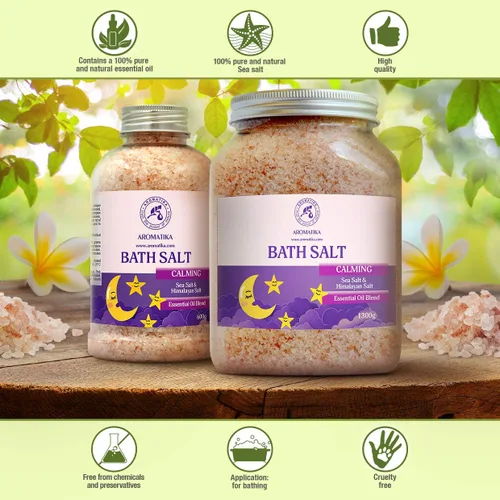 Miniatura 4 de Sales de baño calmantes de 46 onzas – 45.86 oz – con aceites esenciales de sándalo, lavanda y bergamota – Sales marinas de baño naturales de 2.9 lbs