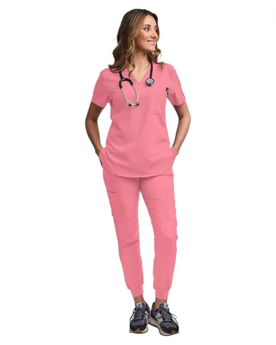 Miniatura 67 de Green Town Conjunto de ropa quirúrgica para mujer, pantalón deportivo y parte superior con cuello en V, 5 bolsillos, cintura de yoga, uniforme