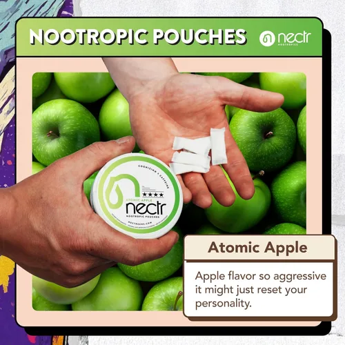 Miniatura 6 de Nectr Bolsas nootrópicas energéticas – Bolsas de cafeína con sabor a manzana atómica con citicolina Cognizin®. Golosinas cerebrales sin azúcar.