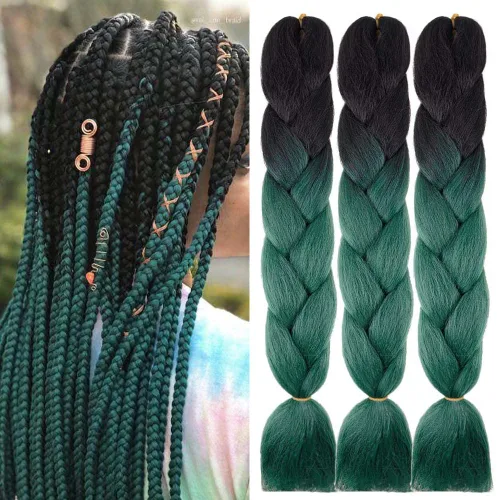 Miniatura 14 de Cabello trenzado de fibra sintética, tamaño jumbo, extensiones de cabello Kanekalon suave, color negro, (24 pulgadas, 3 piezas)