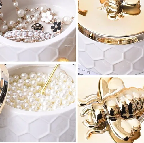 Miniatura 6 de Joyero de cerámica con organizador de accesorios contenedor de tanque de almacenamiento tapa de abeja