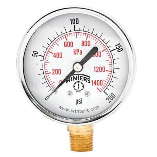 Winters - Medidor de presión en seco de utilidad económica multifunción, interior de latón, caja de acero negro, escala doble 0-160 psi/kPa, 3-2-3%