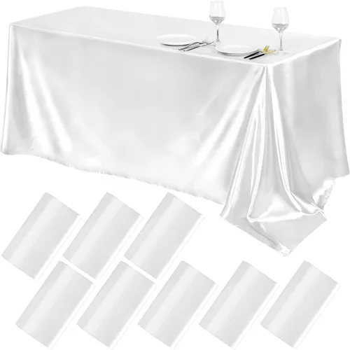 Miniatura 35 de TURSTIN Paquete de 4 manteles de satén negro de 102 x 58 pulgadas, mantel rectangular de seda brillante, tela suave, decoración de mesa para bodas