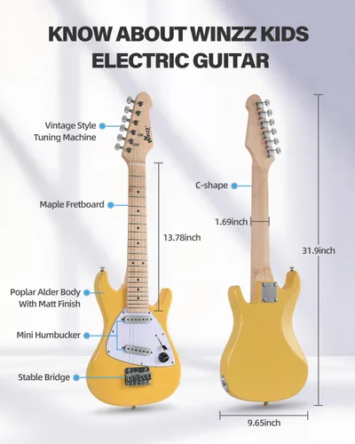Miniatura 5 de WINZZ - Guitarra eléctrica para niños de 30 pulgadas, kit para principiantes, tamaño 1/4 mini, juego completo de iniciación con amplificador