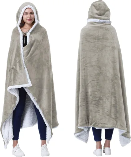 Miniatura 13 de Catalonia Poncho con capucha, Manta para vestir con bolsillos para las manos, Capa Cómoda de forro polar Sherpa para niños y adultos, Regalo