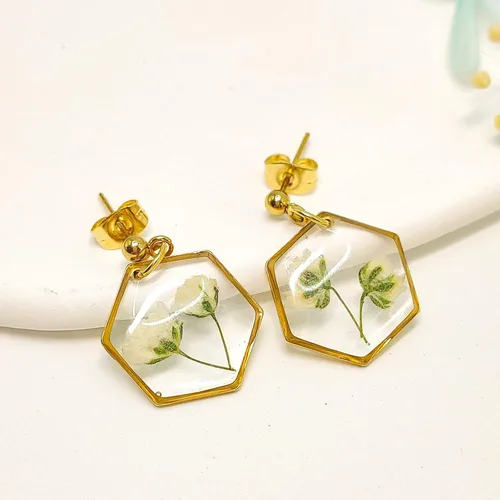 Miniatura 19 de Pendientes de flores prensadas hechos a mano para mujer