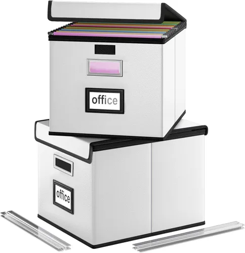 Miniatura 24 de Caja Organizadora de Archivos con Tapa, Caja Organizadora Plegable de Cuero Sintético para Carpetas Colgantes con Rieles de Plástico, Cajas (cuero)