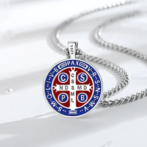 Miniatura 12 de Vito Collar de plata de ley 925 para mujeres y hombres, San Benito, crucifijo, Caravaca, San Cristóbal, San Judas, medalla patronal, amuleto