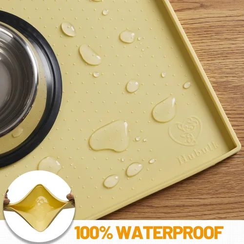 Miniatura 4 de Hubulk Tapete de alimentación para perros, 100% impermeable, de silicona de grado alimenticio, mantel individual para alimentos y agua para Amarillo