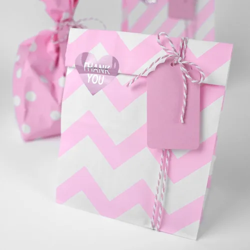 Miniatura 5 de SMINTINE Paquete de 30 bolsas de golosinas rosas con calcomanías de agradecimiento, etiquetas de papel, cuerda de algodón para panaderos, bolsas