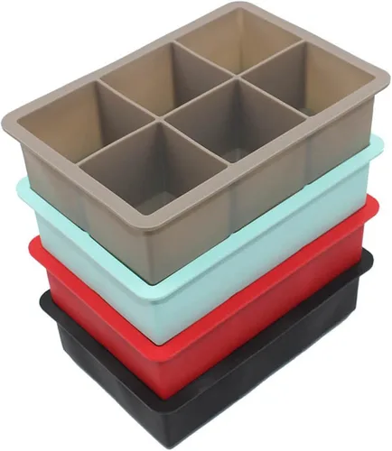 Miniatura 5 de Bandeja de cubitos de hielo de silicona con forma cuadrada, molde para cubitos de hielo de 6.5 x 4.5 x 2.0 in, grado alimenticio, 6 barras de 02