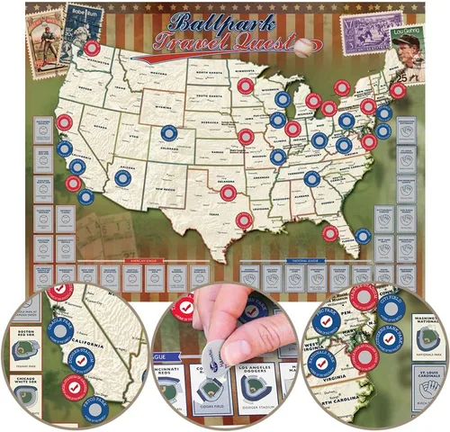 Map Your Travels Ballpark Travel Quest Scratch Off Map Print | Incluye tubo de envoltura de regalo | Incluye herramienta para raspar (18 x 24