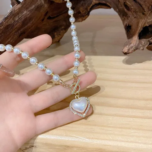 Miniatura 3 de GELMOINY Collares de perlas para mujer, collar de perlas de imitación de 0.23 pulgadas, collar de perlas de corazón chapado en oro de 14 quilates