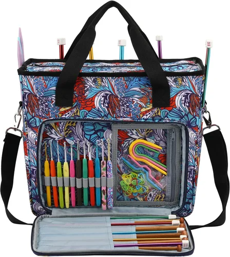 Bolsa de almacenamiento de hilo para tejer, organizador de ganchillo de gran capacidad, bolsa de viaje portátil con correa para el hombro, estuche