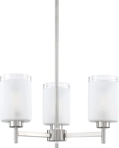 Miniatura 14 de 3 luces de vidrio industrial moderno con acabado de níquel cepillado. Accesorio de iluminación y decoración de jaula de alambre de metal para sala
