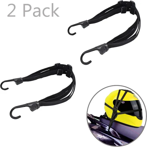 Miniatura 6 de Paquete de 2 cuerdas elásticas retráctiles para casco de motocicleta de 24 pulgadas, correa elástica retráctil con 2 ganchos (negro)