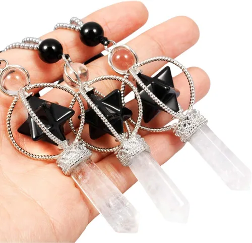Miniatura 4 de SUNYIK Collar con colgante de chakra de estrella Merkaba de giro natural para mujeres y hombres, prismas hexagonales, punta de piedra reiki, varita