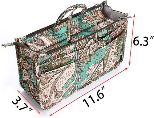 Miniatura 3 de BTSKY Organizador de bolso de mano de impresión dentro del bolso, alta capacidad, 13 bolsillos, organizador con asa, flor de pavo real