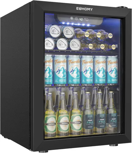 Miniatura 12 de EUHOMY Refrigerador de bebidas para 48 latas - Mini refrigerador con puerta de vidrio para cerveza, bebidas, vinos, refrigerador de bebidas de Negro